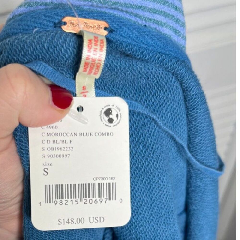 FREE PEOPLE Madeleine Sweatshirt BLUE Stripes Small S NWT - Picture 8 of 8